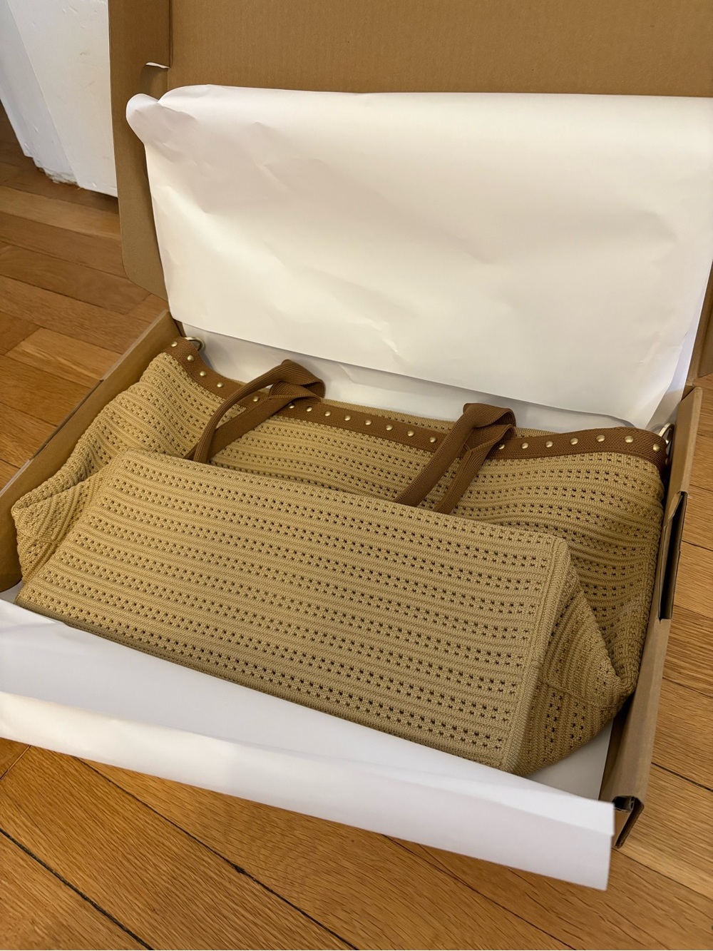 Rothy's Zip Tote in Brown Butter Crochet